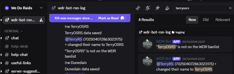 Evidence 9d90d19 for a case against TerryOSRS